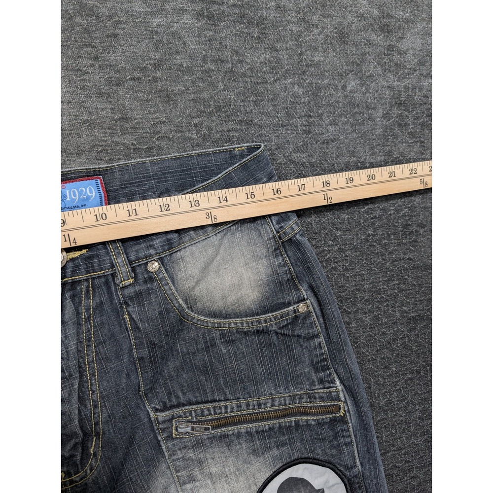 Justice Denim Popeye the Sailor Man Y2K Wide Leg Jeans Blue Embroidered 32x27 - Picture 3 of 10